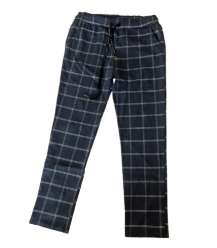 Navy Blue Checked Jogger Pants