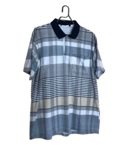Plaid Polo Shirt with Navy Collar